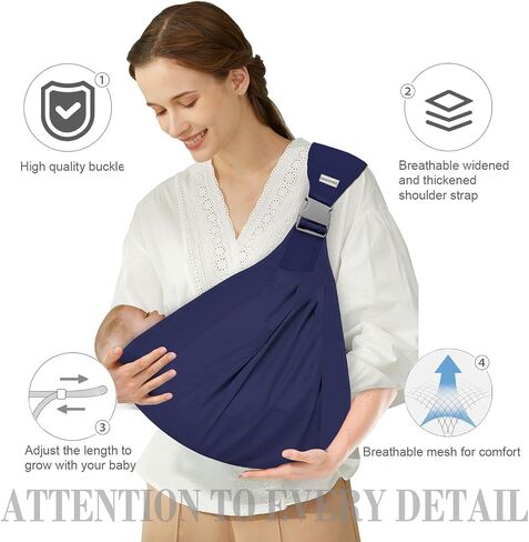 Adjustable Baby Carrier for Newborn, Lightweight Baby Carrier, One Shoulder Baby Carrier for Toddler Up to 45lbs (Grey) in Saudi Arabia