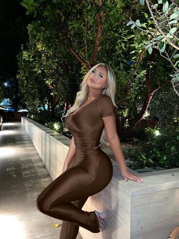 ThusFar Off the Shoulder Jumpsuits for Women Wrap V-Neck High Waist Skinny Flared Pants Club Outfits Y2k Set in Saudi Arabia