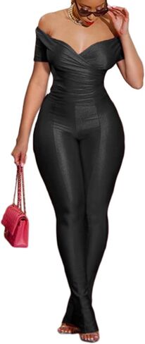 بدلة توسفار مكشوفة الكتف للنساء ملفوفة برقبة على شكل حرف V وخصر عالٍ وسراويل ضيقة وواسعة ملابس النادي مجموعة Y2k in Kuwait