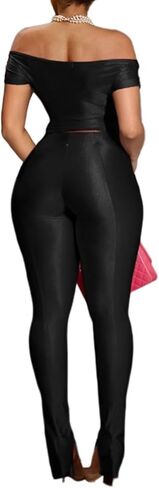 بدلة توسفار مكشوفة الكتف للنساء ملفوفة برقبة على شكل حرف V وخصر عالٍ وسراويل ضيقة وواسعة ملابس النادي مجموعة Y2k in Kuwait