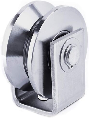 Chiloskit Heavy Duty Caster Wheels 2 inch 304 Stainless Steel Sliding Gate Rollers Wheel Bearing V Groove Guide Pulley Bracket for Lifting Swing/Sliding Sate with Wheel+Bracket,660 lbs Capacity (V) in Kuwait