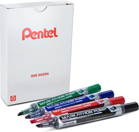 Pentel Markathon Pump Permanent Marker, Chisel Tip, Black Ink, 12 Pack (NLF60X-A) in Saudi Arabia