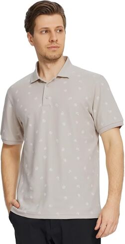 قميص بولو بيكيه مطبوع للرجال من VEBOON بأكمام قصيرة كاجوال بياقة مسامية وقميص بولو مناسب للأعمال in Kuwait