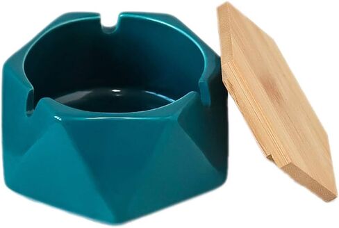 Simple Geometric Ceramic Ashtray with Bamboo Lid. in Saudi Arabia