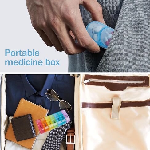 منظم حبوب الدواء الأسبوعي XL مرتين في اليوم، صندوق حبوب الدواء 7 أيام مع تصميم مفتوح كبير من جانب واحد لسهولة التعبئة، حافظة حبوب منع الحمل السوداء لحماية الخصوصية صباحًا ومساءً للفيتامينات/زيوت السمك/المكملات الغذائية in Kuwait