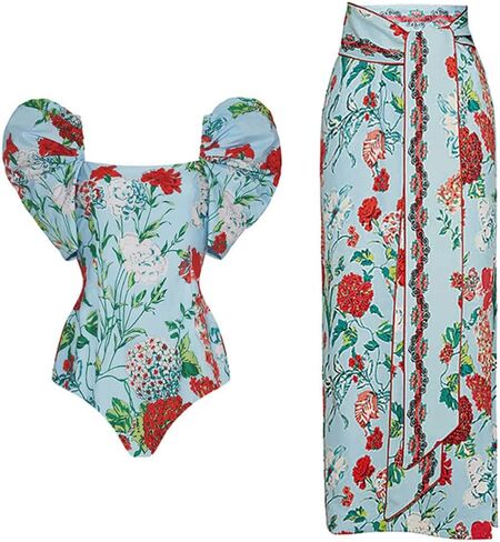 Women’s One Piece Swimsuit with Cover Up Floral Print Swimwear Set Vacation Outfits Bathing Suits in Saudi Arabia