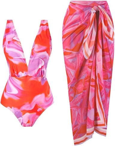 Women’s One Piece Swimsuit with Cover Up Floral Print Swimwear Set Vacation Outfits Bathing Suits in Saudi Arabia