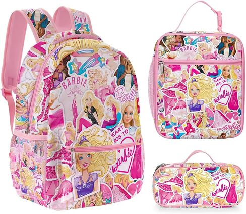 Girls Backpack 3 Pieces Set for School - Kids Multicolor Rucksack Bundle with School Bag, Pencil Case and Lunch Bag School Supplies,Pink, 16 inch in Saudi Arabia