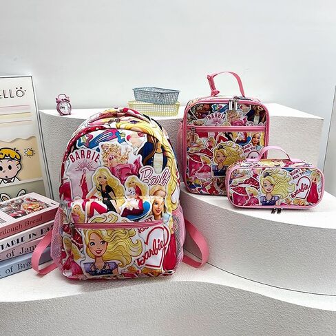 Girls Backpack 3 Pieces Set for School - Kids Multicolor Rucksack Bundle with School Bag, Pencil Case and Lunch Bag School Supplies,Pink, 16 inch in Saudi Arabia