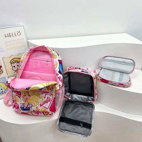 Girls Backpack 3 Pieces Set for School - Kids Multicolor Rucksack Bundle with School Bag, Pencil Case and Lunch Bag School Supplies,Pink, 16 inch in Saudi Arabia
