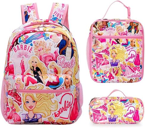 Girls Backpack 3 Pieces Set for School - Kids Multicolor Rucksack Bundle with School Bag, Pencil Case and Lunch Bag School Supplies,Pink, 16 inch in Saudi Arabia