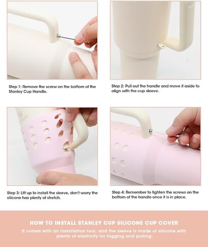 ANZOME Protective Silicone Boot for Stanley Quencher 40 oz, Anti-Slip Bottle Bottom Sleeve Cover with Straw Cover Cap and Name Tag Piece, Stanley Cup Accessories(Pink) in Saudi Arabia