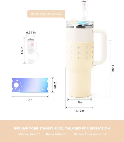 حذاء ANZOME الواقي من السيليكون لـ Stanley Quencher 40 أونصة، غطاء غطاء سفلي للزجاجة مضاد للانزلاق مع غطاء غطاء من القش وقطعة بطاقة الاسم، ملحقات كأس ستانلي (وردي) in Kuwait