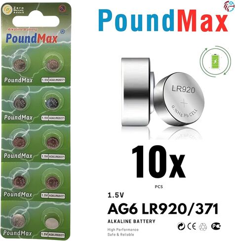 بطاريات AG6 LR920/371 بطارية خلية زر قلوية 1.5 فولت - عدد 10 in Kuwait