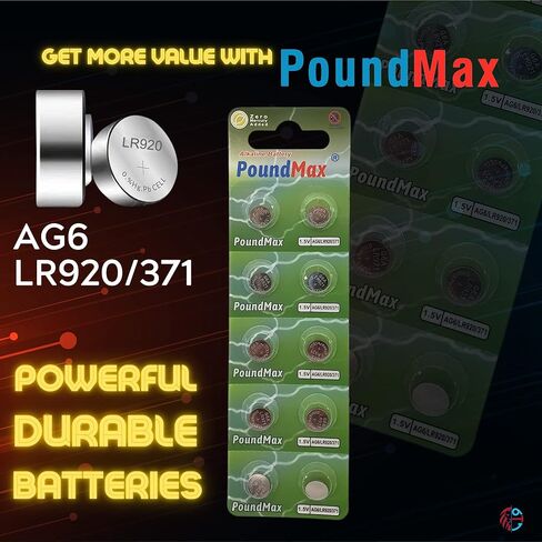 بطاريات AG6 LR920/371 بطارية خلية زر قلوية 1.5 فولت - عدد 10 in Kuwait