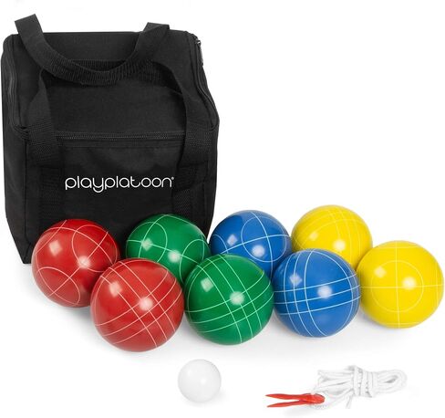 Play Platoon Bocce Ball Set 84mm/90mm/100mm with 8 Premium Bocce Balls, Pallino, Carry Bag & Measuring Rope - Choose Between Classic Resin and Soft Sets in Saudi Arabia
