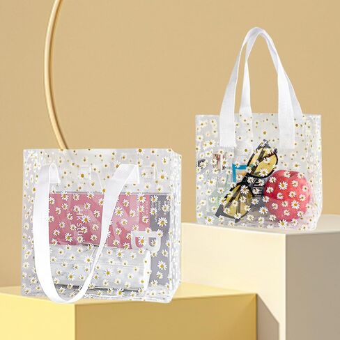 Daisy Flower PVC Tote Bag, Small Clear PVC Handbag for Beach Vacation Shopping, Waterproof Purse Bag in Saudi Arabia