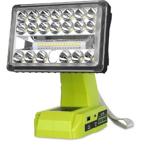 WaxPar 18W for Ryobi Light Powered by Ryobi 18V Max Lithium-ion Batteries, 2000LM for Ryobi Flashlight 18V Spotlight with USB Port,Type C Port, 110 Degree Pivoting Head