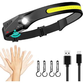 FBKK LED Headlamp Rechargeable, 230°Wide Beam Headlight with Motion Sensor, Waterproof Lightweight Head Lamp Flashlight for Camping, Hiking, Running, Outdoor for Adults and Kids