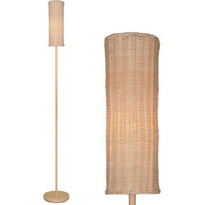Boho Floor Lamp with Cylindrical Rattan Lampshade, Torchiere lamp for Bedroom, Living Room, Corner Tall Floor Lamp with Dimmable Switch in Kuwait