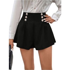 WDIRARA Women's High Waisted Double Button Front Shorts Ruched Casual Workwear A Line Skorts