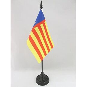 علم طاولة مجتمع فالنسيا المستقل من AZ FLAG مقاس 10.16 سم × 15.24 سم - علم مكتب فالنسيا الوطني مقاس 15 × 10 سم - عصا وقاعدة بلاستيكية سوداء