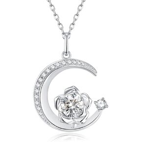 June Birthstone Necklace for Women Sterling Silver Moon Pendant Pearl Moonstone Necklaces Anniversary Birthday Fine Jewelry Gifts for Her Women Girls, Adjustable Chain