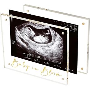 Calculs Baby US Frame Baby in Bloom Ultrasound Sonogram Keepsake Acrylic Picture Frame Freestanding Double Sided Magnetic Lucite Frameless Display Gifts for Her