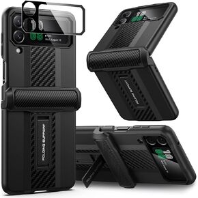 Lanhiem for Galaxy Z Flip 4 Case with Kickstand [Camera Protection] [Magnetic Hinge] Heavy Duty Protective Case for Samsung Galaxy Z Flip 4 5g - Black