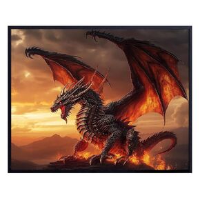 Dragon Art Fantasy Wall Decor - Dragon Wall Art for Boys Room Decor - Gaming Room Decor - Fantasy Art Poster - Boys Bedroom - Sci Fi Wall Decor for Teens, Men, Man - Dragon Decorations