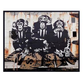 Banksy Graffiti Wall Art - Office Wall Decor - Motivational Poster - Entrepreneur Cool Wall Decor for Men - Man Cave Wall Art - Urban Home Decor - 3 Three Wise Monkeys Bedroom Contemporary Wall Art