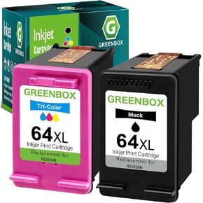 خرطوشة حبر بديلة عالية الإنتاجية 64 من GREENBOX لطابعة HP 64XL لطابعة HP Envy Photo 7155 7855 6255 7120 6252 6220 6230 6258 7158 7130 7132 7164 7858 7800 6222 (1 أسود 1 ثلاثي الألوان)