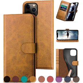 for iPhone 12 Pro Max 6.7" Genuine Leather Wallet case【RFID Blocking】【4 Credit Card Holder】【Real Leather】 Flip Folio Book Phone case Protective Cover Women Men for Apple 12ProMax case Black