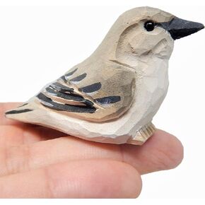 Mockingbird Handmade Wood Figurine Miniature Wood Bird Art Statue Sculpture Carved Ornament Small Animal