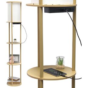 تصاميم بسيطة LF2010-LPK 62.5 "مصباح أرضي منظم على شكل رف دائري حديث مع منفذي شحن USB، ومنفذ شحن واحد وغطاء من الكتان لغرفة المعيشة وغرفة النوم والمكتب، وردي فاتح in Kuwait