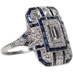 Retro Cut Zircon Rings for Women Girlfriend Big Vintage Designed Blue Gem Wedding Engagement Anniversary Band Jewelry Gift