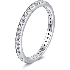 Women 925 Sterling Silver Rings, Stackable Wedding Bands Rings for Women, Women's Eternity Rings, Eternity CZ Promise Rings for Her Size 8