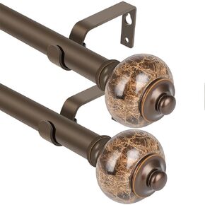 2 pack curtain rod 36-72 inch,3/4 inch Decorative,Bronze Marbled Finial