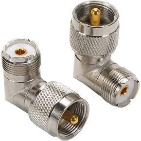 Pack of 2 UHF PL259 Male to SO239 Female Coax Connector Right Angle Adapter 90 Degree Elbow for CB Ham Radio Antenna Coaxial Cable