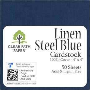 Linen Steel Blue Cardstock - 4 x 4 inch - 100Lb Cover - 50 Sheets - Clear Path Paper