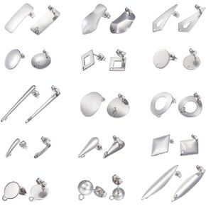 UNICRAFTALE 12 Styles Stud Earrings 48pcs Stainless Steel Earring Post Stainless Steel Ear Stud 2 Colors Metal Earrings for Women Earrings Jewelry Making