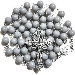 Rosary Beads Chaplet H Grey Artificial Crystal Glass Rosery Cross Catholic gifts