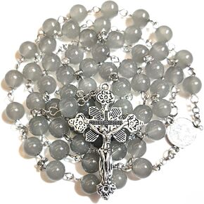 Rosary Beads Chaplet H Grey Artificial Crystal Glass Rosery Cross Catholic gifts