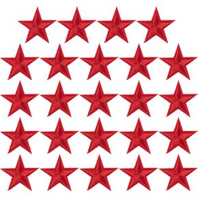 Framendino, 24 Pack Star Patches Iron On Embroidered Patch Applique Embellishments for Clothing Red