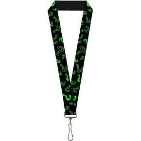 Buckle Down Lanyard-1.0"-Question Mark Scattered2 Black/neon Green