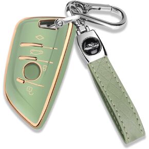 QBUC لغطاء BMW Key Fob مع سلسلة مفاتيح حافظة حماية ناعمة من مادة TPU متوافقة مع 2015-2023 BMW 1 2 3 4 5 6 7 Series X1 X2 X3 X4 X5 X6 X7 Z4 (أزرق)
