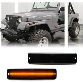 2 PCS Amber LED Side Marker Light for Jeep Wrangler YJ 1987-1995, Smoked Lens Front Turn Signal Indicator, Left/Right Side Fender Sidemarker Lamps