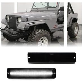 2 PCS Amber LED Side Marker Light for Jeep Wrangler YJ 1987-1995, Smoked Lens Front Turn Signal Indicator, Left/Right Side Fender Sidemarker Lamps