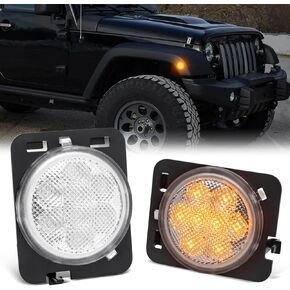 LED Front Fender Side Marker Light Assembly Compatible with Wrangler JK Parking Light 2007 2008 2009 2010 2011 2012 2013 2014 2015 2016 2017, for Wrangler JK Accessories (Smoke Len Amber Light)
