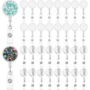 100 Pcs Sublimation Badge Reel Bulk Blank Retractable Badge Holder DIY Sublimation Blanks Tag Holder with Clip Heat Transfer Badge Reels for ID Name Card Key Nurse School Office Worker Doctor (White)